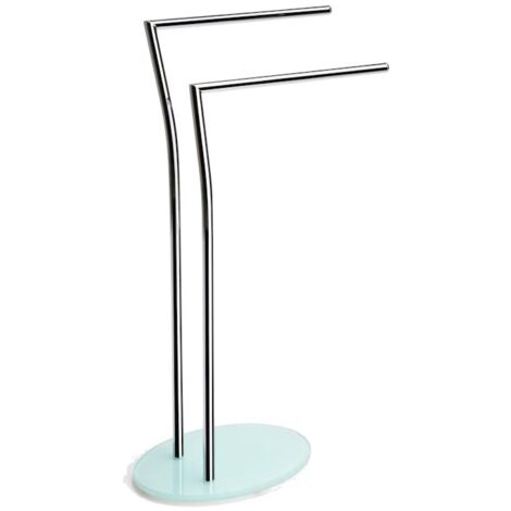 Piantana porta salviette in metallo cromato con base in vetro bianca