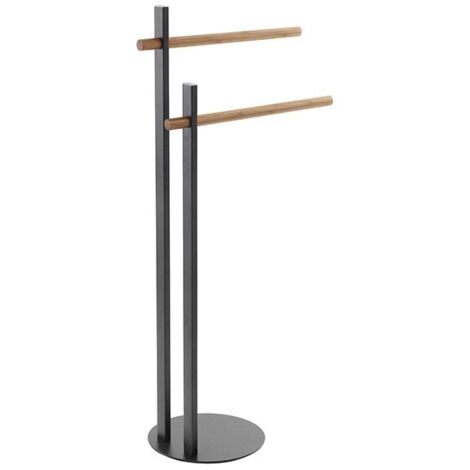 Piantana portasciugamani nera con bracci in bamboo L22xH80,5xP22 cm Feridras