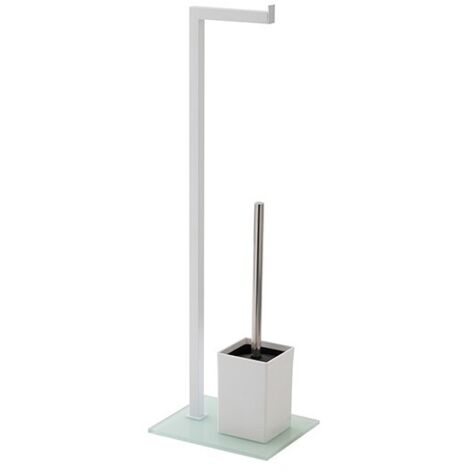 Piantana portascopino con portarotolo base in vetro temperato bianca L18xH70,5xP22 cm Feridras