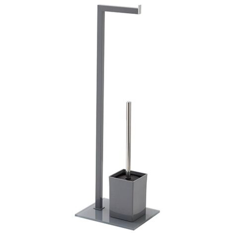 Piantana portascopino con portarotolo base in vetro temperato grigia L18xH70,5xP22 cm Feridras
