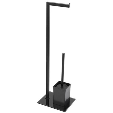 Piantana portascopino con portarotolo base in vetro temperato nera L18xH70,5xP22 cm Feridras