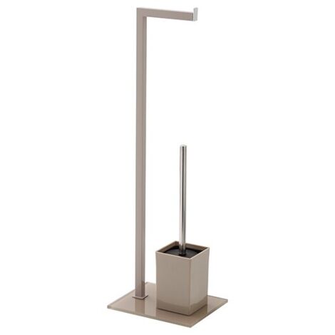 Piantana portascopino con portarotolo base in vetro temperato tortora L18xH70,5xP22 cm Feridras