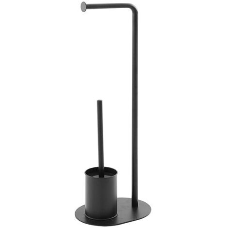 Piantana portascopino con portarotolo base ovale in acciaio nero opaco L23xH70,5xP17 cm Feridras