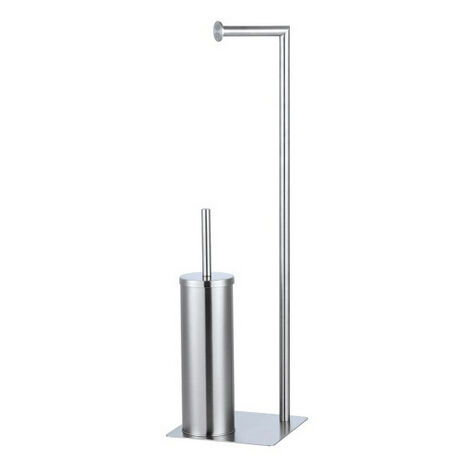 Piantana portascopino con portarotolo base rettangolare in acciaio satinato L30xH80,5xP20 cm Feridras
