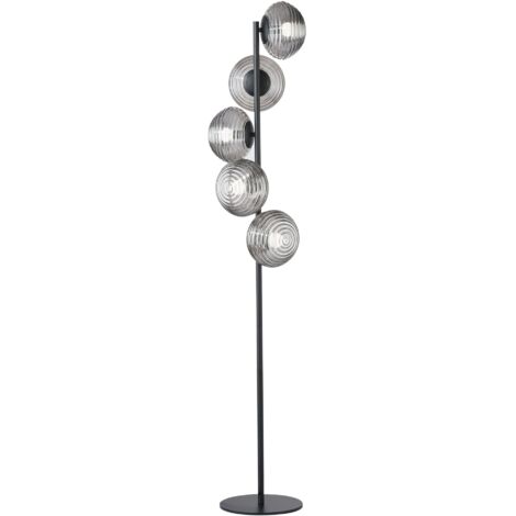 "Piantana RIPPLE in metallo nero con cinque diffusori in vetro fumè 160 cm."
