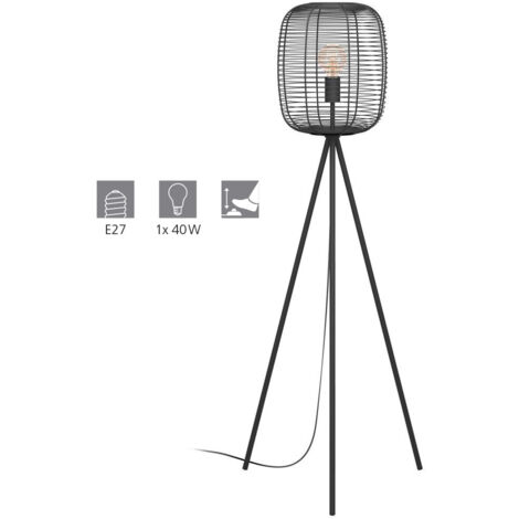 Piantana Vintage Rinroe Acciaio Nero 1 Luce E27