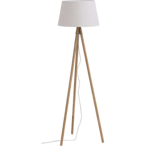 Piantana wallas treppiede in legno di quercia paralume di terital effetto velluto h 152 cm -Grigio