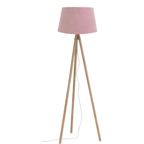 Piantana wallas treppiede in legno di quercia paralume di terital effetto velluto h 152 cm -Rosa