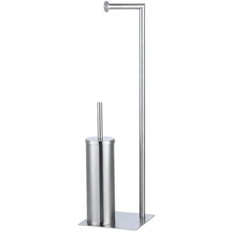 Piantana wc in acciaio satinato con portarotolo e portascopino