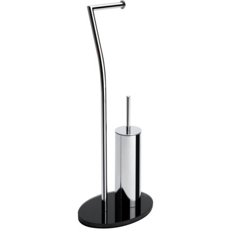 Piantana wc in metallo cromato con base in vetro nera
