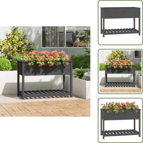 Piante - vidaXL Fioriera con Mensola Grigia 111,5x54x81 cm Legno Massello Pino - Fiori