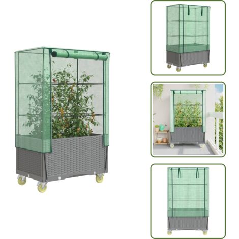 Piante - vidaXL Letto Rialzato con Copertura e Ruote Effetto Rattan 80x50x182cm - Verdure