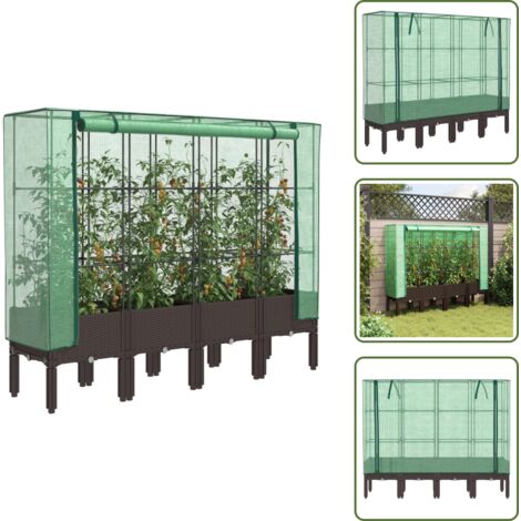 Piante - vidaXL Letto Rialzato con Copertura Serra Effetto Rattan 160x40x140 cm - Verdure