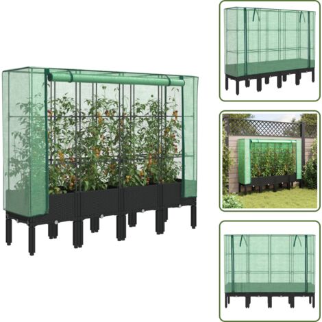 Piante - vidaXL Letto Rialzato con Copertura Serra Effetto Rattan 160x40x140 cm - Verdure