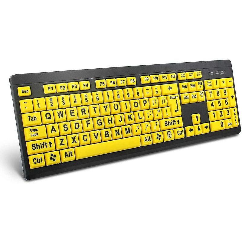 Crea - Piao Large Print Computer Keyboard Wired Usb High Contrast Keyboard With Oversized Print Letters For Visually Impaired Low Vision Individuals