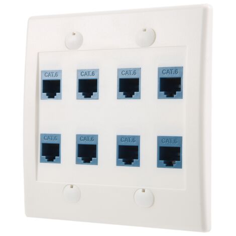 TLILY Piastra a muro Ethernet 8 porte - Cavo di rete RJ45 Cat6 a doppia banda, placca frontale femmina-blu