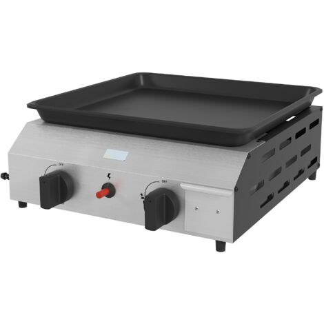 Piastra Barbecue a Gas con 2 Bruciatori Piano Antiaderente e Potenza 4.8kw Argento