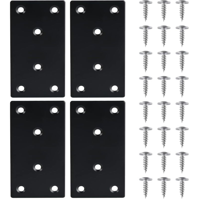 Piastra di collegamento forata in acciaio inox con viti e staffe metalliche, piastra in acciaio nero 48 x 97 x 1,8 mm, 4 pezzi