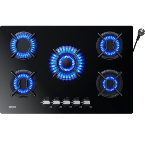 WEHIMO Piastra di cottura a gas a 5 fuochi, autosufficiente, piano cottura a incasso, per gas naturale/propano, sicurezza tramite termocoppia