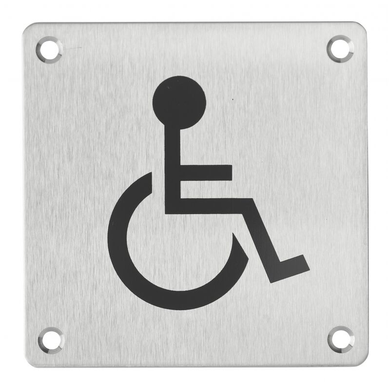 Image of Thirard - Cartello wc per disabili, da avvitare, targa in acciaio inossidabile spazzolato, marcatura nera, 100x100mm