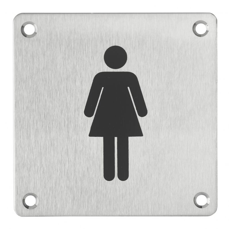 Image of Cartello a vite per wc da donna, targa in acciaio inossidabile spazzolato, marcatura nera, 100x100mm Thirard