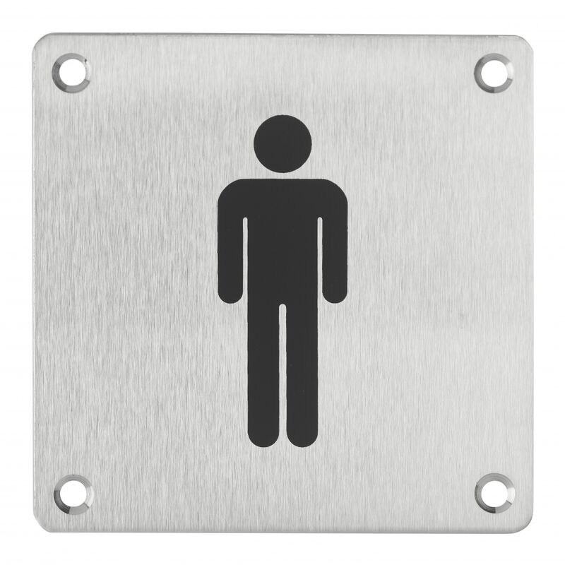 Image of Cartello toilette per uomo, da avvitare, targa in acciaio inossidabile spazzolato, marcatura nera, 100x100mm Thirard