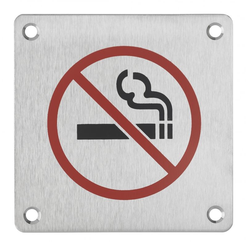 Image of Cartello No Smoking, vietato fumare, da avvitare, targa in acciaio inossidabile spazzolato, marcatura nera, 100x100mm Thirard