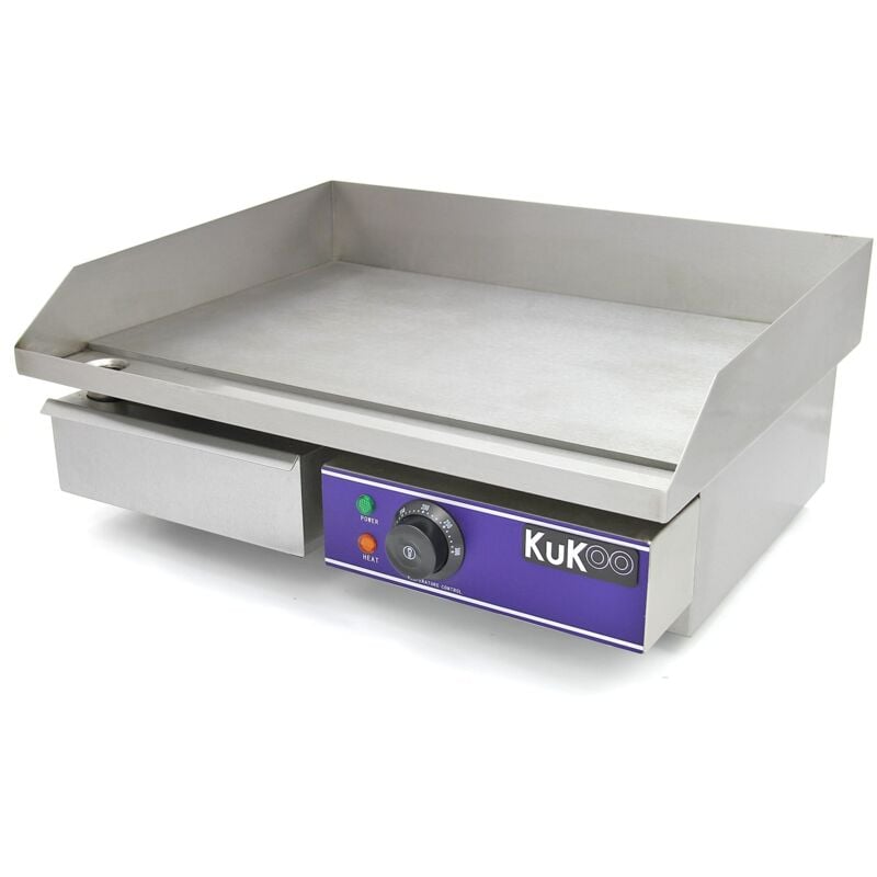 Kukoo - Piastra Elettrica da Cucina in Acciaio Inossidabile Griglia Professionale Liscia Bistecchiera da Bar Ristorante - 50cm