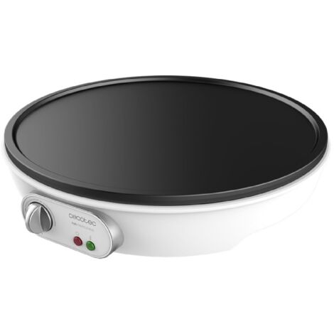 Piastra elettrica per crêpes da 1000 W con rivestimento antiaderente e potenza regolabile.