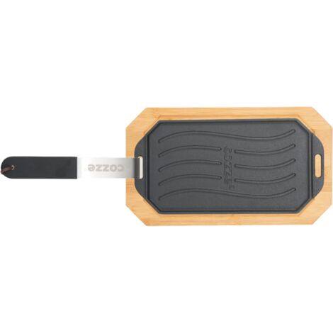 Piastra in Ghisa con Vassoio in Legno 33x16,5 Versatile per Carne e Pesce