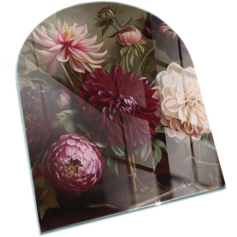 Piastra per Camino di Vetro Temperato Premium Design Elegante e Sicuro Protezione del Pavimento dal Calore Bouquet di fiori in dettaglio 80x70 cm