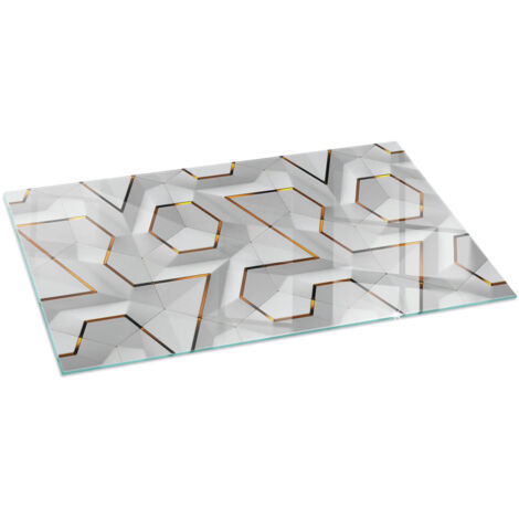 Piastra Per Camino Di Vetro Temperato Resistente Al Calore Piastra In Vetro Sotto la legna da Camino Motivo geometrico 3D 100x50 cm