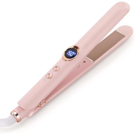 Piastra per capelli 2 in 1 con funzione lisciante e arricciacapelli, display a LED, piastre in ceramica, riscaldamento rapido, 12 impostazioni di temperatura da 150°C a 210°C (rosa)