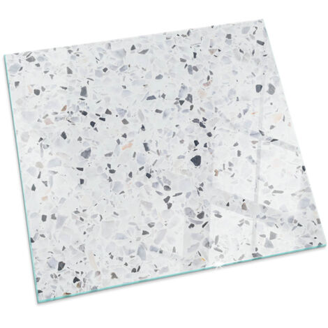 Piastra per Fondo Camino Eccellente Piastra Protezione da Scintille in Vetro di Sicurezza ESG Motivo in pietra con particelle Quadrato 60x60 cm