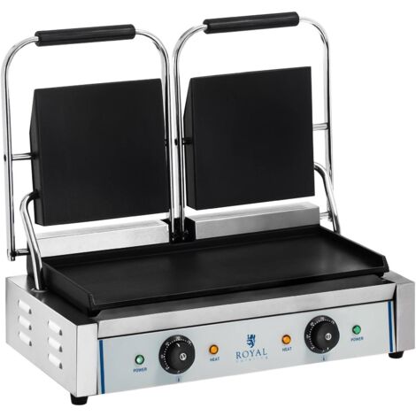 MBH – Grill industriale elettrico INOX 440 x 410 mm per alberghi. Piastra  sandwich panini professionale piastra scanalata in acciaio forgiato  antiaderente per snack bar ristorante : : Casa e cucina