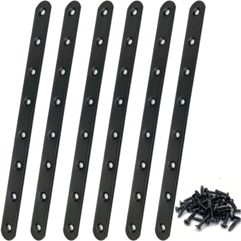 Piastra perforata nera KZQ 293 x 19 x 3 mm. Piastre di montaggio diritte e piatte, confezione da 6. Piastra di riparazione robusta e resistente. Angolo di fissaggio piatto per mobili, armadi e altro.