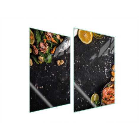 PIASTRA PROTETTIVA IN VETRO PER CUCINA 2x35x52 PESCE