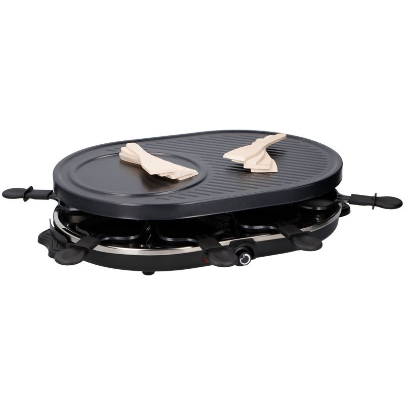Image of Cuisinier Deluxe - Piastra Raclette Barbecue Elettrica da Tavolo 1200W con 2 Piastre Antiaderenti