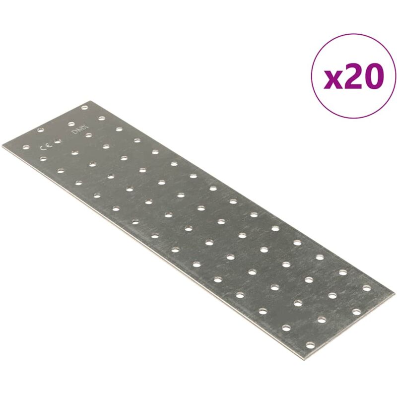 Piastre Forate 20 Pz 2 Mm 300x80 Mm Acciaio Zincato Vidaxl