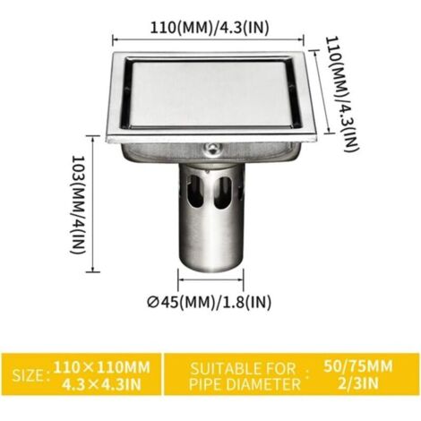Piastrella di scarico per doccia quadrata da 10,2 cm con design a pavimento, deodorante, centrale, scarico a pavimento quadrato per bagno, cucina, balcone, tenuta a gravità (Dimensioni: Tenuta profond