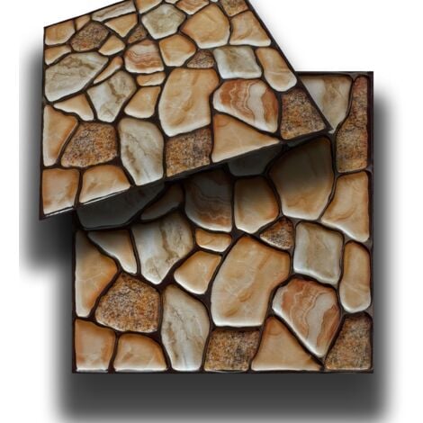 Piastrelle 3D a rilievo AUTOADESIVE in PVC 30x30cm Pietra, mattoni, marmo. Idrorepellenti-SASSI BEIGE 30x30cm