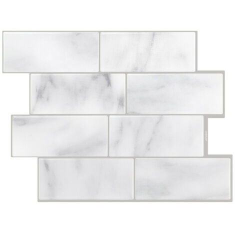 Piastrelle 3D Autoadesive, 29,36×21,3 cm, Set da 10 Pezzi, Pannelli Anti-Spruzzo per Cucina e Bagno, Materiale Impermeabile, Bianco-Grigio