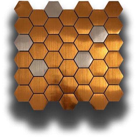 Piastrelle 3D Autoadesive in PET acustiche e isolanti 30x30cm (4mm spessore) ESAGONI ORO ARGENTO
