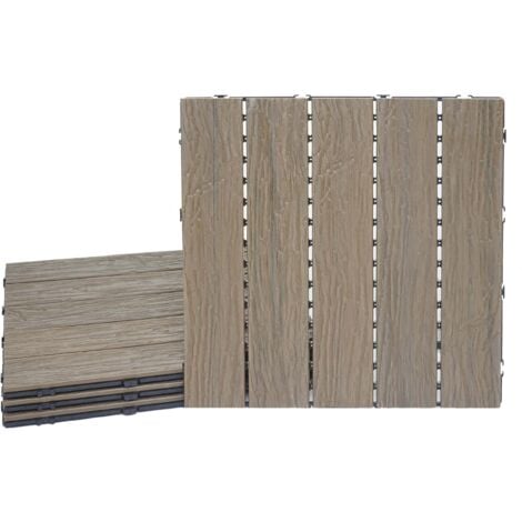 Piastrelle pavimentazione da esterno HHG-167 WPC 1mq, 4 pezzi 50x50cm marrone chiaro