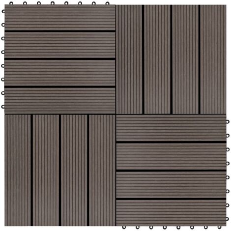 11x Piastrelle in WPC Set 30x30cm 1m² Pavimentazione da Esterno Patio Terrazzo Robuste Eleganti Decking Sistema Interblocco Marrone/Grigio