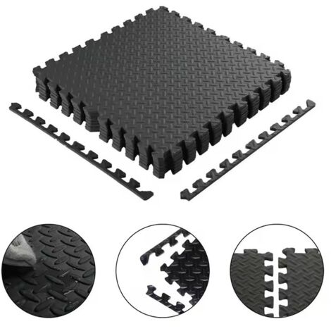 Piastrelle puzzle per pavimenti in schiuma EVA nera 12 mm - Set di 120x120 cm - 4 piastrelle con bordi