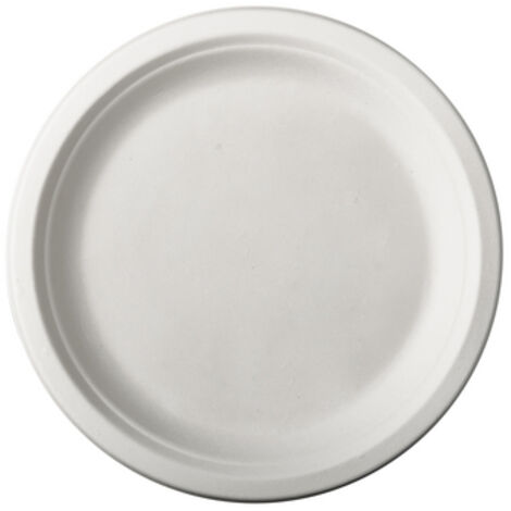 Piatti di canna da zucchero, "puri", indivisibili, diametro 26 cm, 2 cm, colore: bianco, 50 pezzi.
