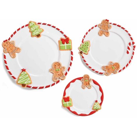 Piatti natalizi in ceramica con omini pan di zenzero set 3 pezzi assortiti