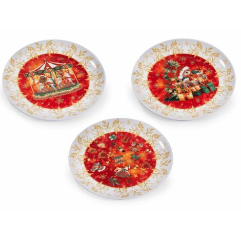 Piatti natalizi in vetro decorato con fantasie festive set 6 pezzi assortiti