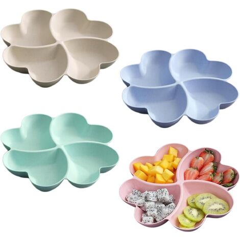 Piatti per snack con scomparti, piatti per snack con 4 scomparti, 4 vassoi antiscivolo riutilizzabili per noci, caramelle, frutta secca, cibo, casa, festa, snack
